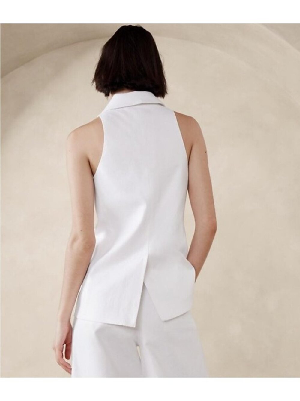 Banana Republic Suit Vest Women 6 Small White Linen Long Tailored Office Summer - Picture 2 of 12